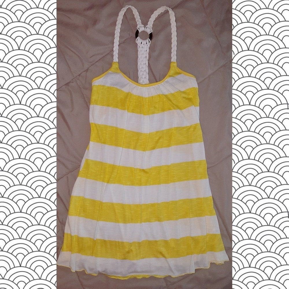 Yellow & White Striped Crochet Tank- small
